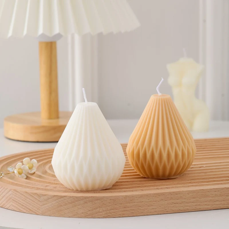 Sculptural Faceted Pear-Shaped Decorative Pillar Candle