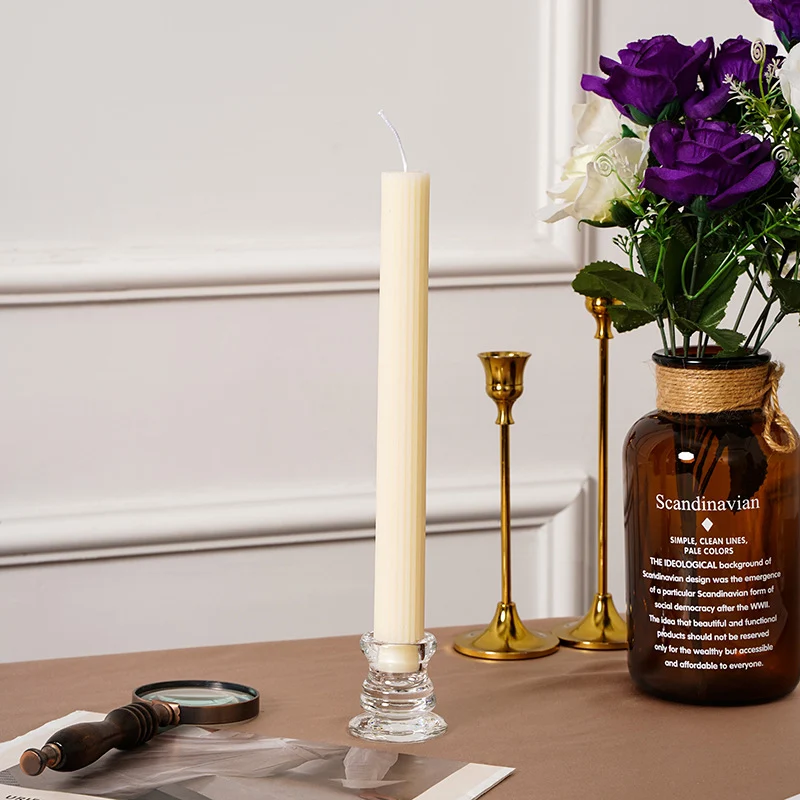 Sculpted Vertical-Groove Unscented Dinner Taper Candle for Mantel & Table