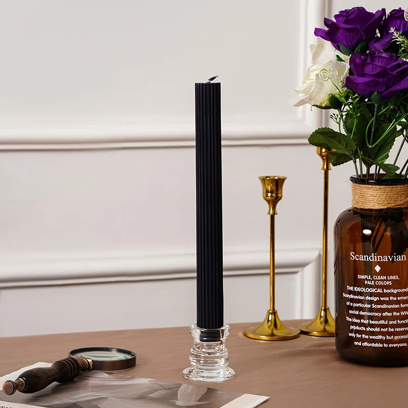 Sculpted Vertical-Groove Unscented Dinner Taper Candle for Mantel & Table