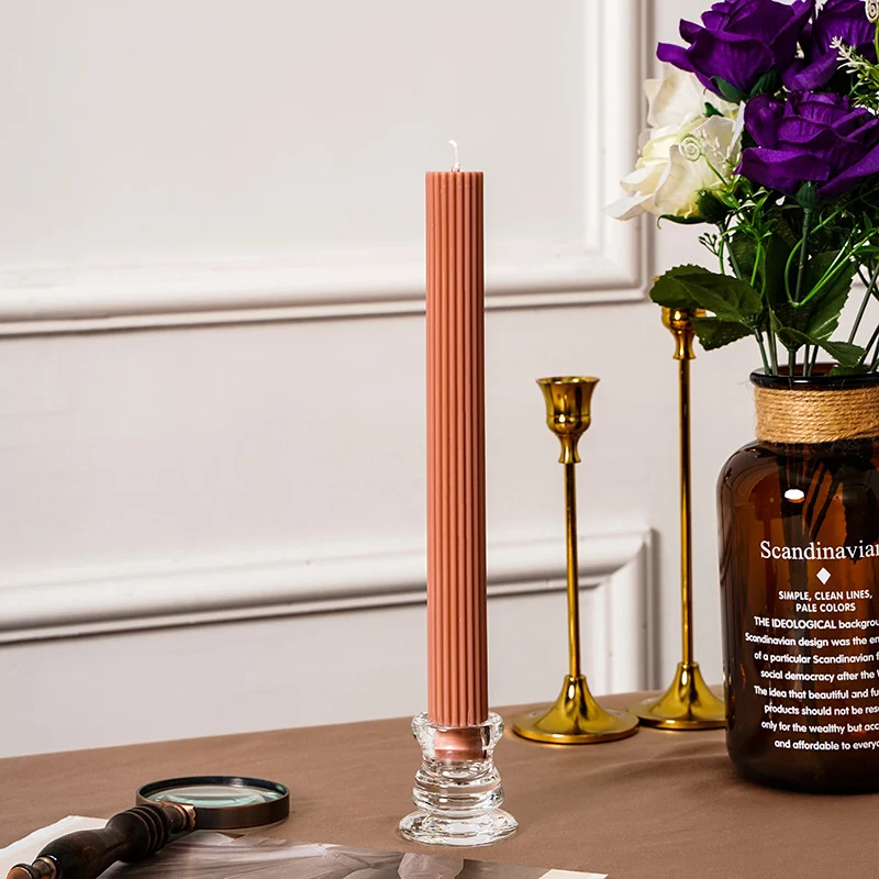 Sculpted Vertical-Groove Unscented Dinner Taper Candle for Mantel & Table