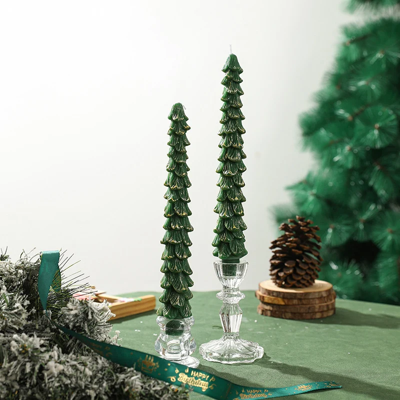 Sculpted Evergreen Tree Taper Candle Set Decorative Holiday Table Candles