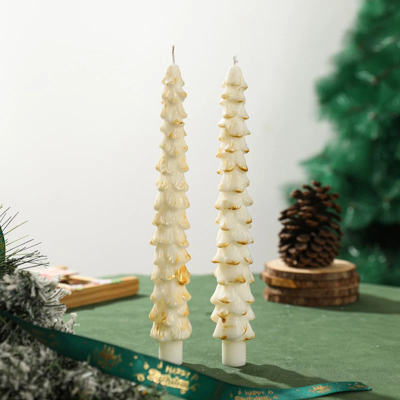 Sculpted Evergreen Tree Taper Candle Set Decorative Holiday Table Candles