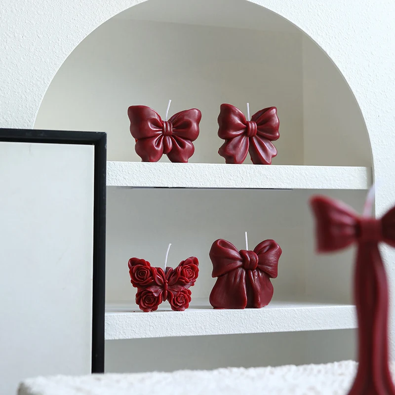 Sculpted Bow-Shaped Decorative Soy Wax Candle with Cotton Wick
