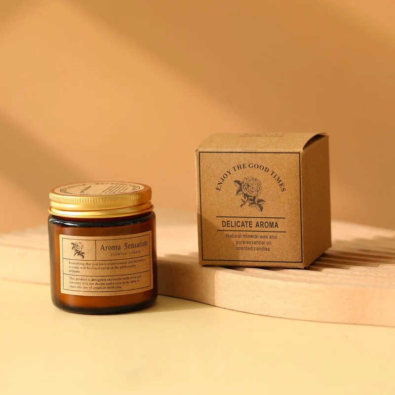Scented Natural Soy Glass Jar Candle with Kraft Gift Box