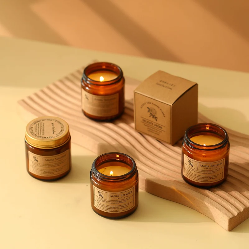 Scented Natural Soy Glass Jar Candle with Kraft Gift Box