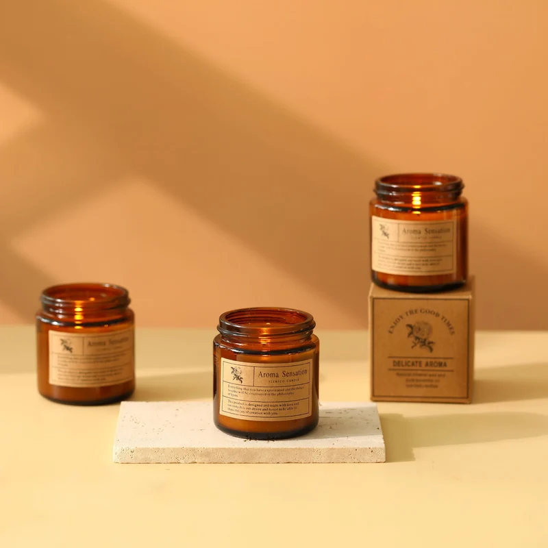 Scented Natural Soy Glass Jar Candle with Kraft Gift Box