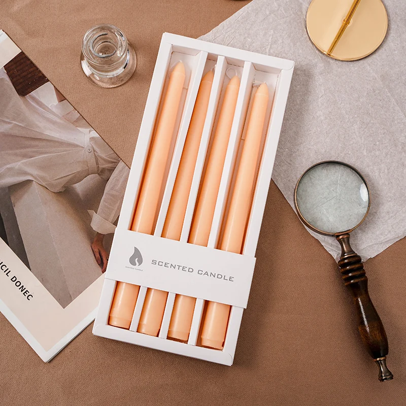 Scented Long Slim Dinner Taper Candles Set of Four with Slow-Burn Soy Blend