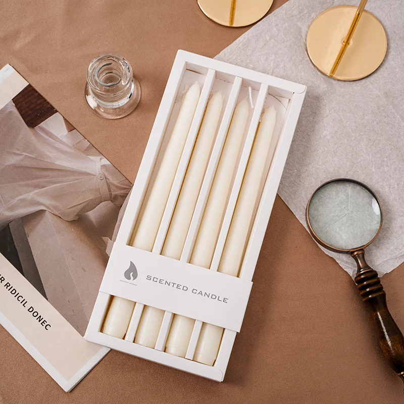 Scented Long Slim Dinner Taper Candles Set of Four with Slow-Burn Soy Blend