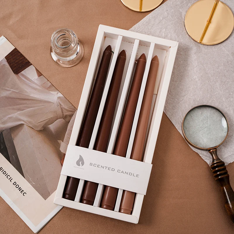 Scented Long Slim Dinner Taper Candles Set of Four with Slow-Burn Soy Blend