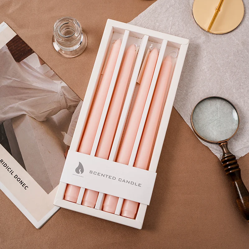 Scented Long Slim Dinner Taper Candles Set of Four with Slow-Burn Soy Blend