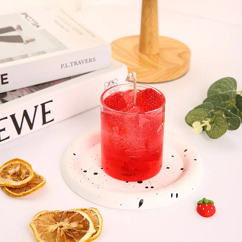 Scented Heart-Top Gel Candle in Clear Glass Jar with Speckled Ceramic Coaster