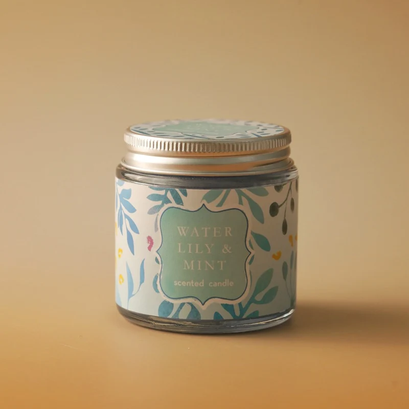 Scented Cherry Blossom & Bay Glass Jar Candle with Metal Screw Lid and Floral Label