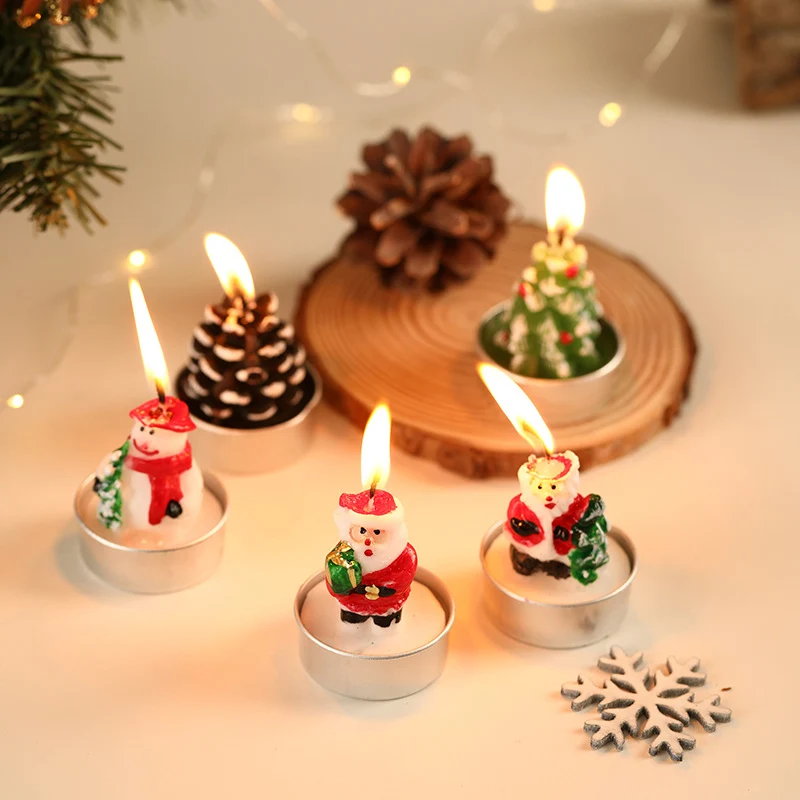 Santa Figurine Tea Light Candle Set for Holiday Tabletop Decor