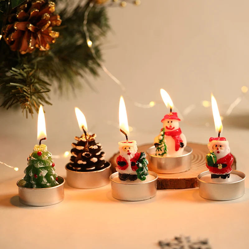 Santa Figurine Tea Light Candle Set for Holiday Tabletop Decor