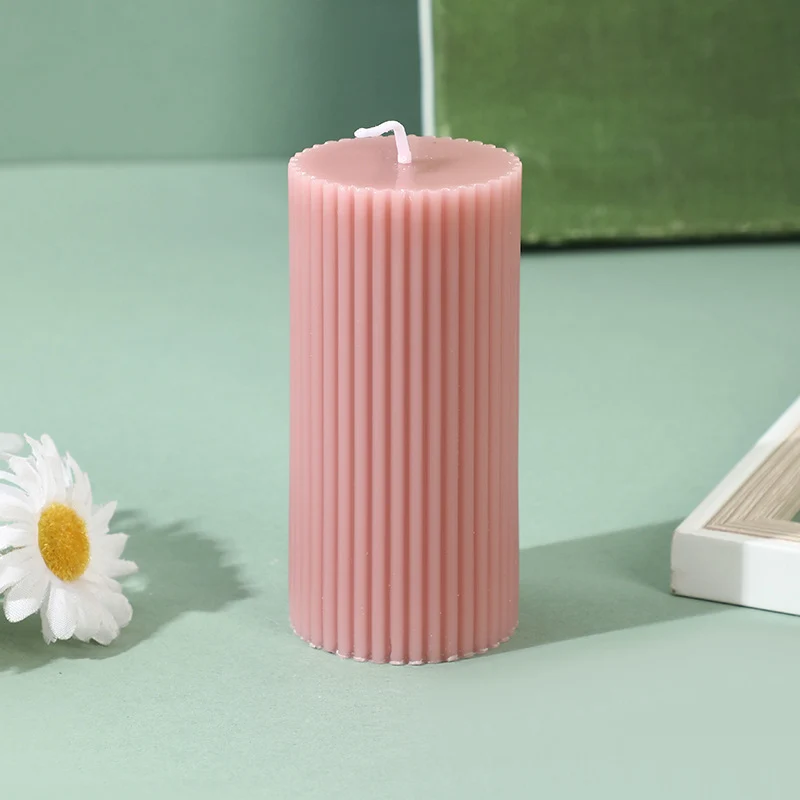 Ribbed Vertical-Fluted Decorative Pillar Candle with Premium Wax Blend