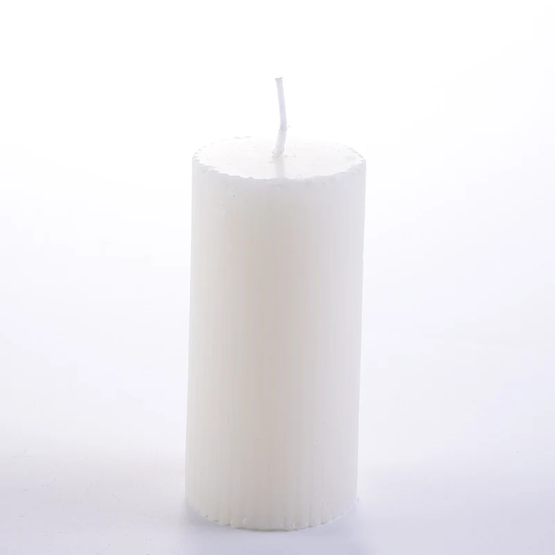 Ribbed Unscented Pillar Candle with Vertical Fluted Texture