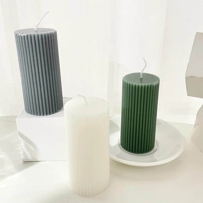Ribbed Unscented Pillar Candle with Vertical Fluted Texture