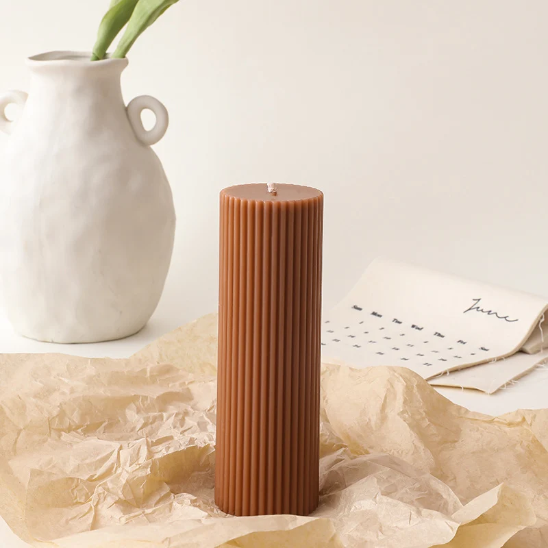 Ribbed Tall Pillar Candle for Home Decor & Events
