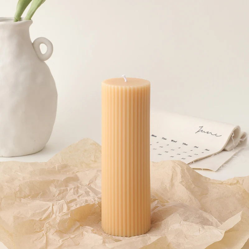 Ribbed Tall Pillar Candle for Home Decor & Events