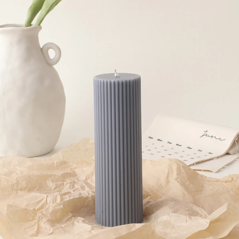 Ribbed Tall Pillar Candle for Home Decor & Events
