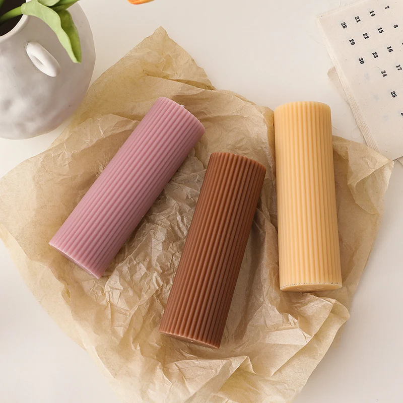 Ribbed Tall Pillar Candle for Home Decor & Events