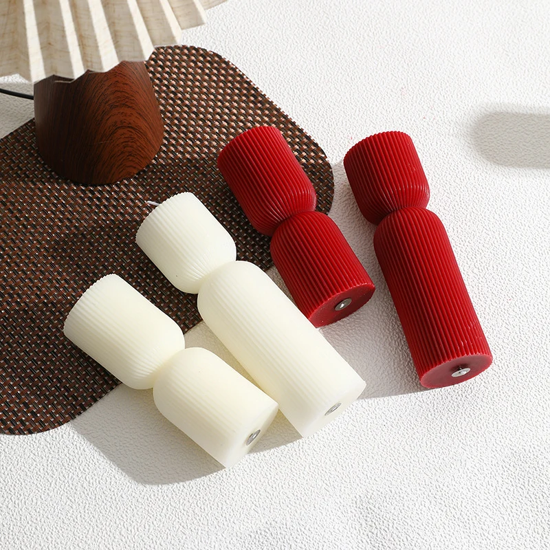 Ribbed Sculptural Double-Stack Pillar Candle Set
