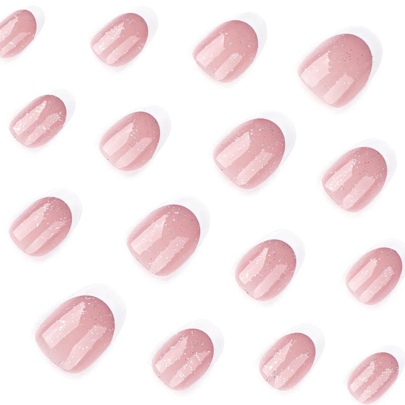 Artful nail art with glitter in gentle tones and elegant tips Stornfield