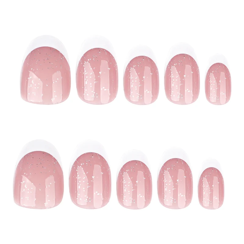 Artful nail art with glitter in gentle tones and elegant tips Stornfield