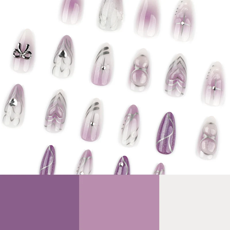 Artful Nail Art with Shiny Accents and Delicate Lilac Stornfield
