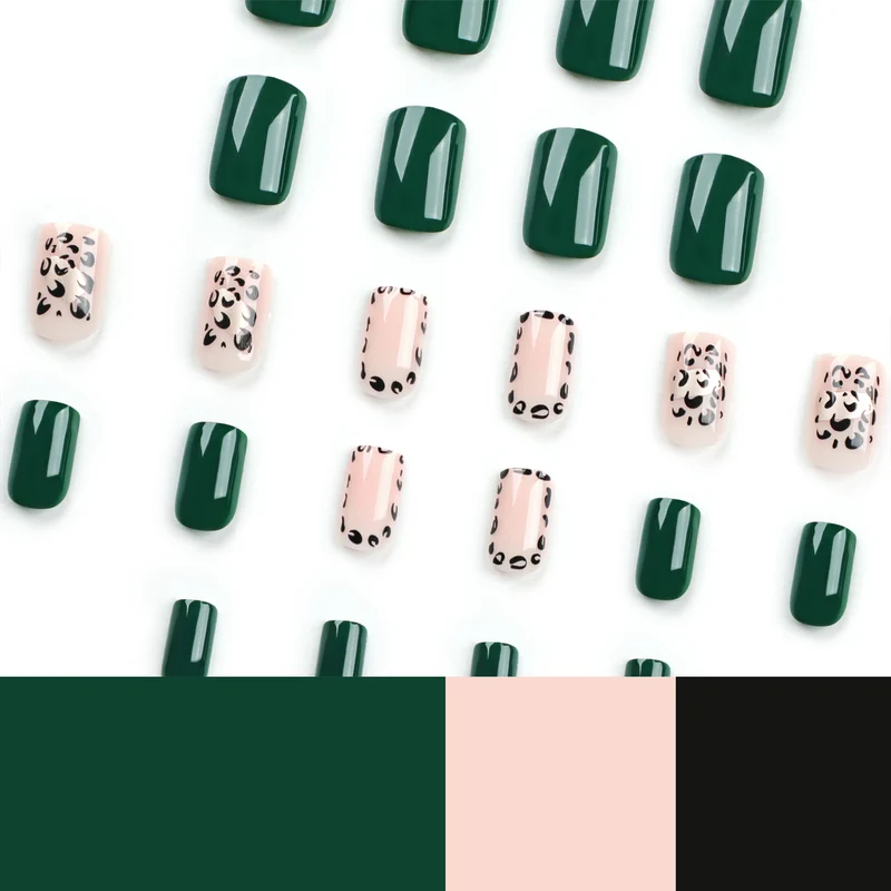 Artful nail art with tasteful green and leopard accents Stornfield