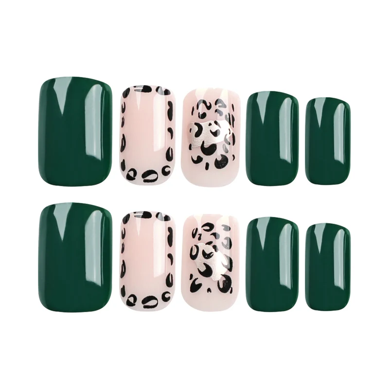 Artful nail art with tasteful green and leopard accents Stornfield