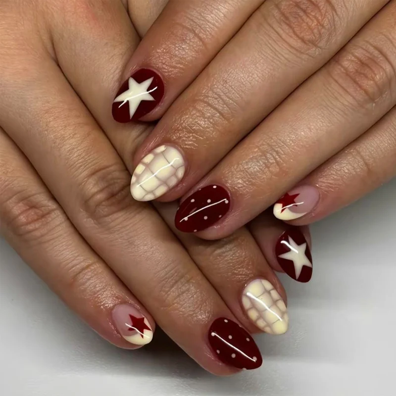 Artful nail art with geometric pattern and festive design Stornfield
