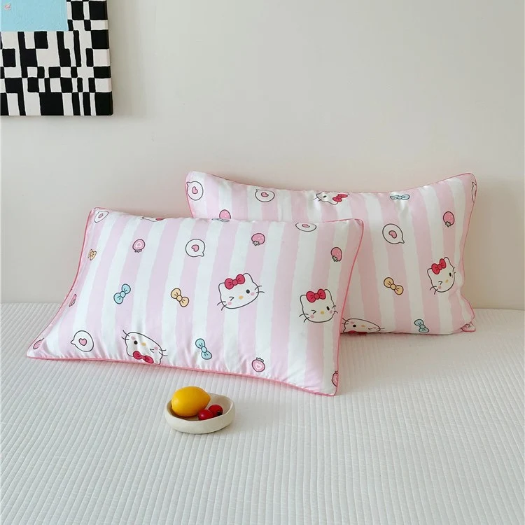 Kinder-Kissenbezug-Set aus Baumwollsatin mit Panda-Print und kariertem Design Karnz