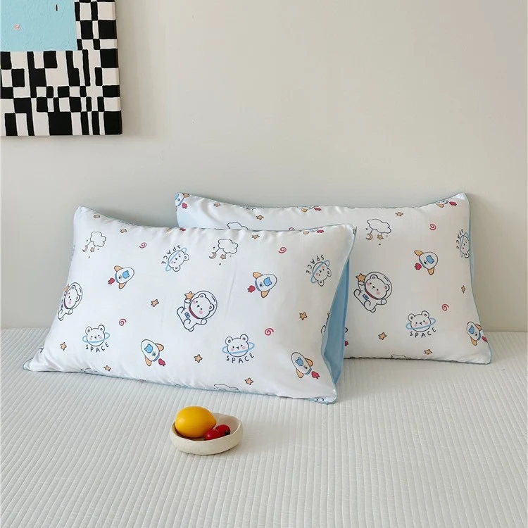 Kinder-Kissenbezug-Set aus Baumwollsatin mit Panda-Print und kariertem Design Karnz