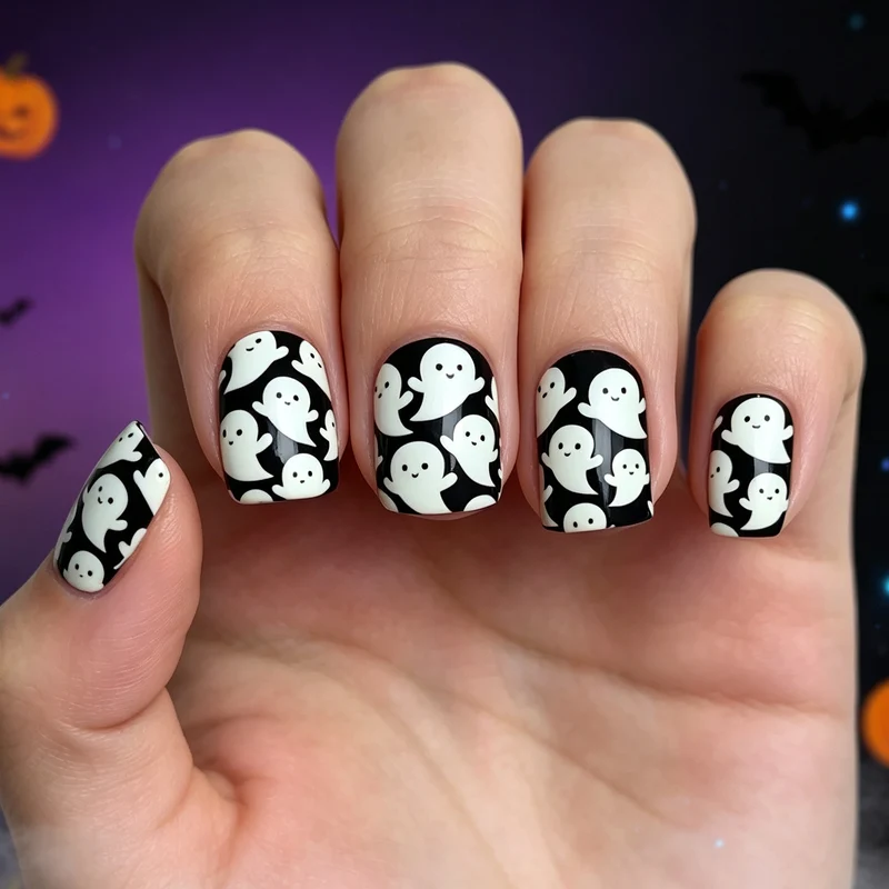 Halloween-Themed Gespensterdesign Nagelkunst Karnz