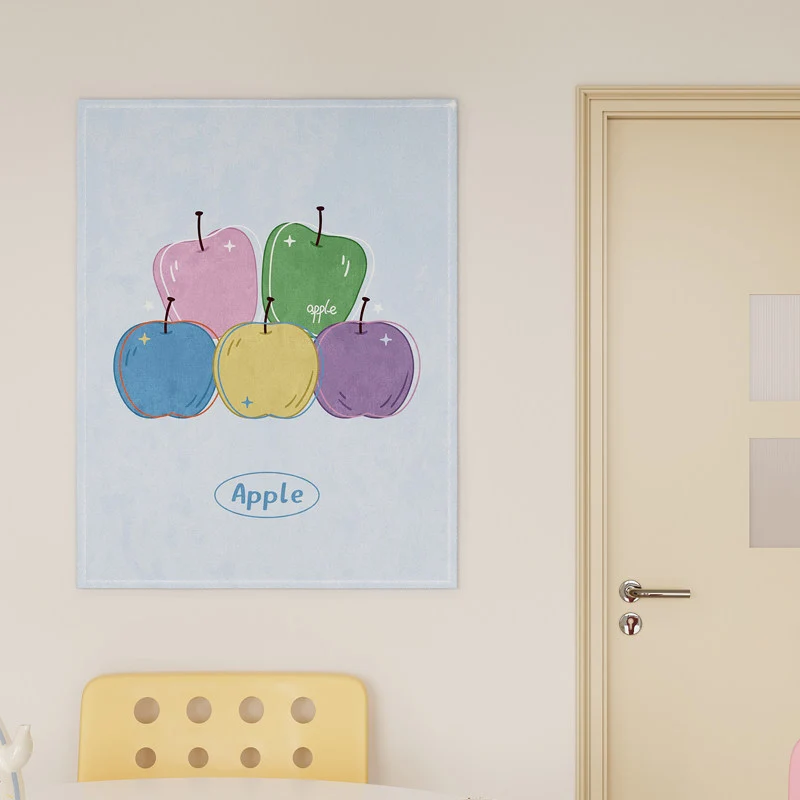 Illustrated Multi-Color Apple Print Cotton-Linen Wall Tapestry Panel