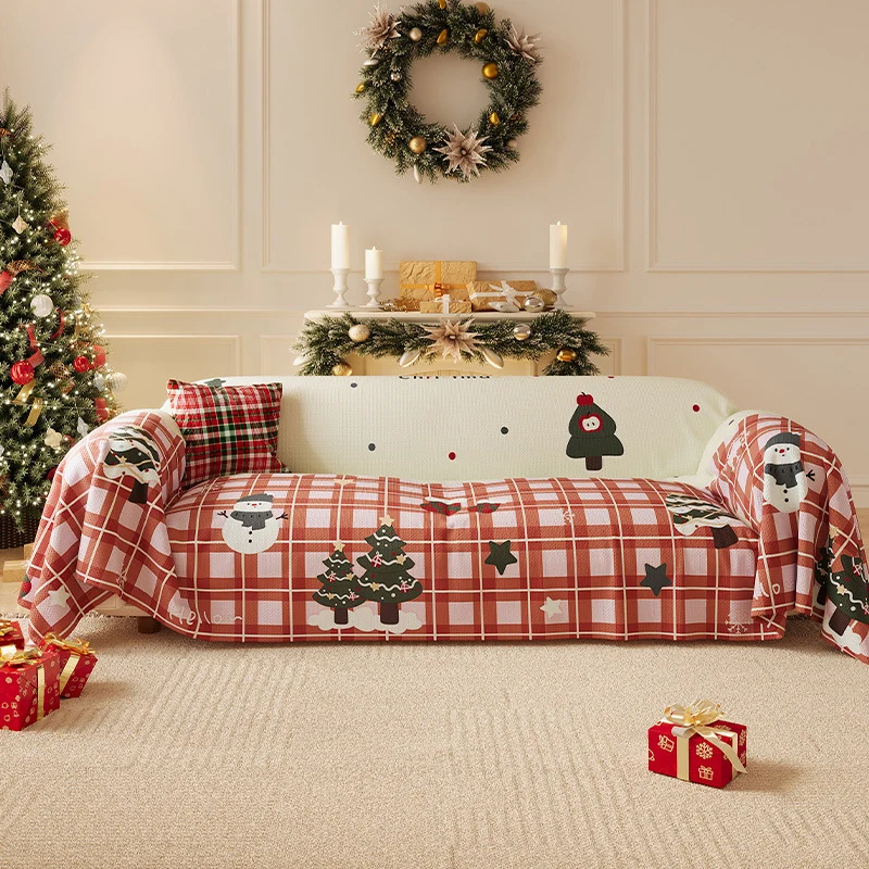 Festive Stretch-Fit Full-Coverage Sofa Slipcover with Holiday Tree Print