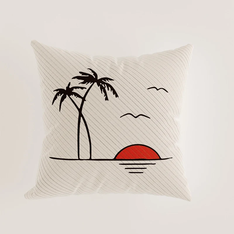 Decorative Square Linen-Texture Abstract Sketch Throw Pillow Cover