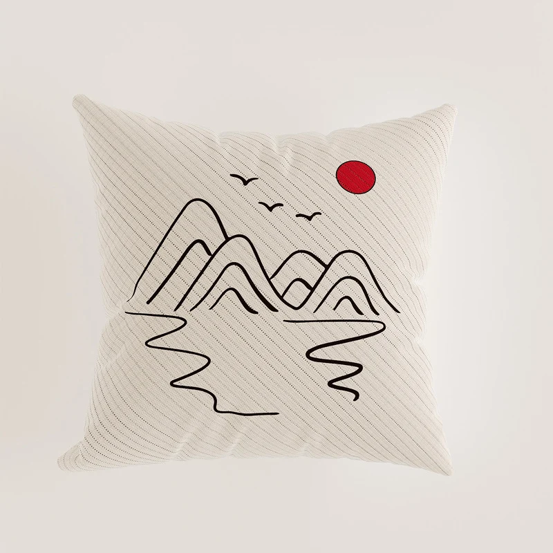 Decorative Square Linen-Texture Abstract Sketch Throw Pillow Cover