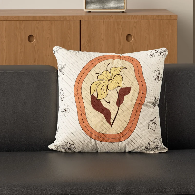 Decorative Square Cotton-Linen Throw Pillow Cover with Quilted Botanical Medallion