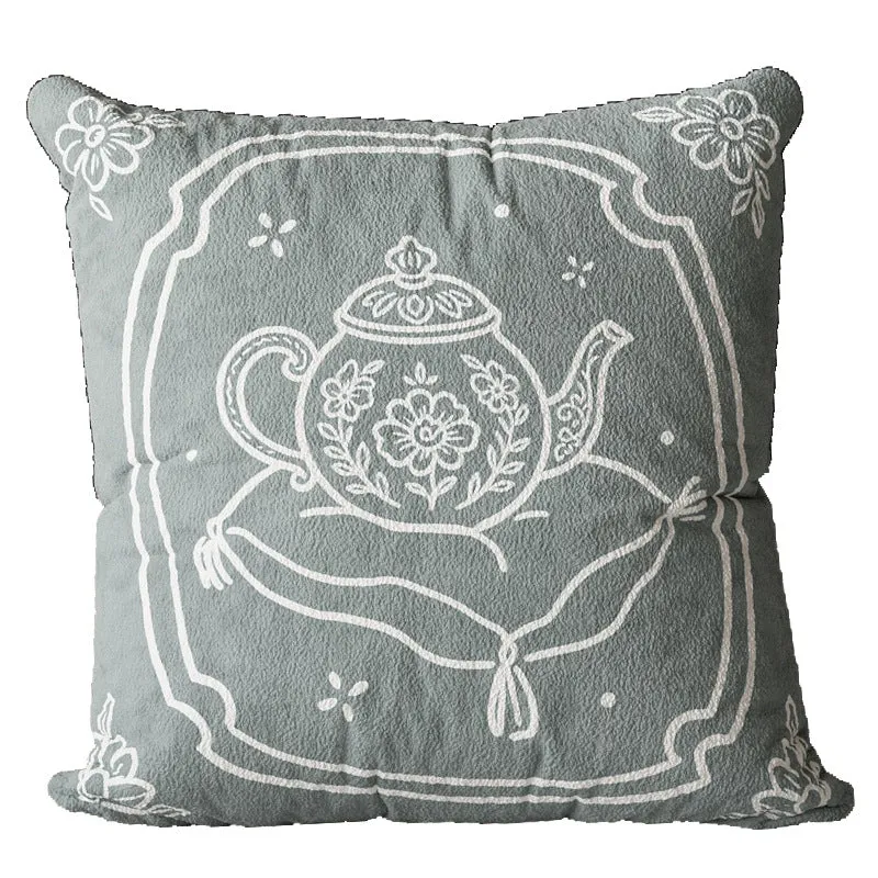 Decorative Plush Square Throw Pillow with Hand-Drawn Floral Maiden Print and Soft Microfiber Cover