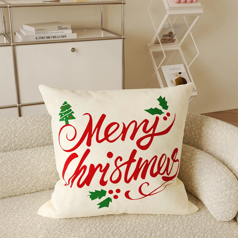 Decorative Holiday Merry Christmas Cotton-Linen Throw Pillow Cover