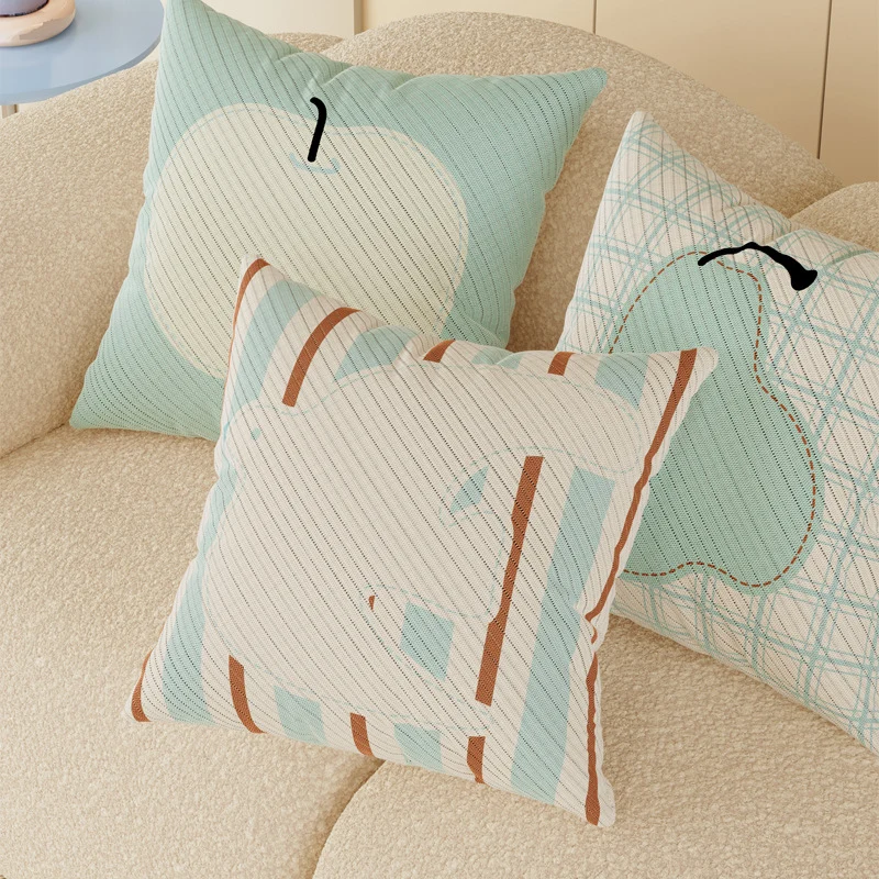 Decorative Cotton-Linen Throw Pillow Cover Set with Pastel Shape Motifs and Quilted Texture