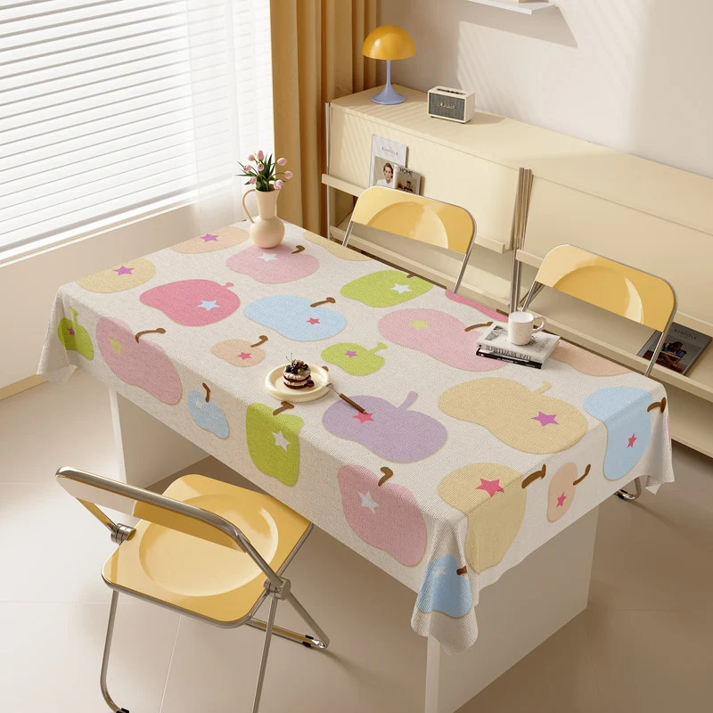 Decorative Cotton-Linen Tablecloth with Playful Apple-Star Print