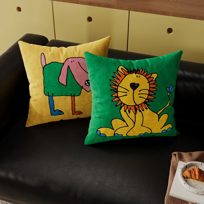 Decorative Cartoon Puppy Plush Throw Pillow Cover with Breathable Knit Texture
