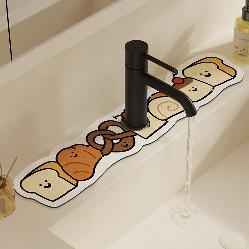 Decorative Absorbent Sink Mat with Cute Bread Cartoon Design