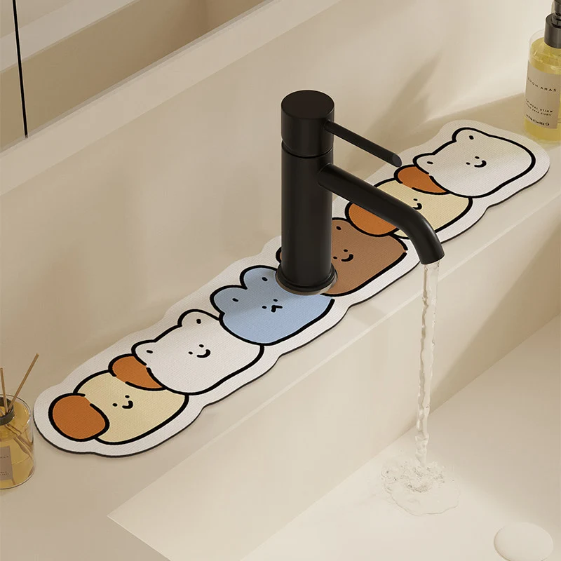 Decorative Absorbent Sink Mat with Cute Bread Cartoon Design