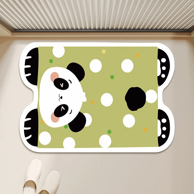 Cute Panda-Shaped Anti-Slip Absorbent Microfiber Bath Mat with Polka Dot Print