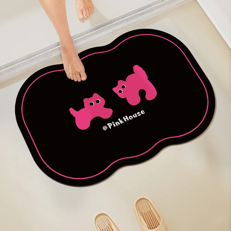 Cloud-Shaped Microfiber Anti-Slip Absorbent Bathroom Mat with Cartoon Dog Print