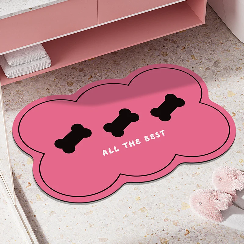 Cloud-Shaped Microfiber Anti-Slip Absorbent Bathroom Mat with Cartoon Dog Print